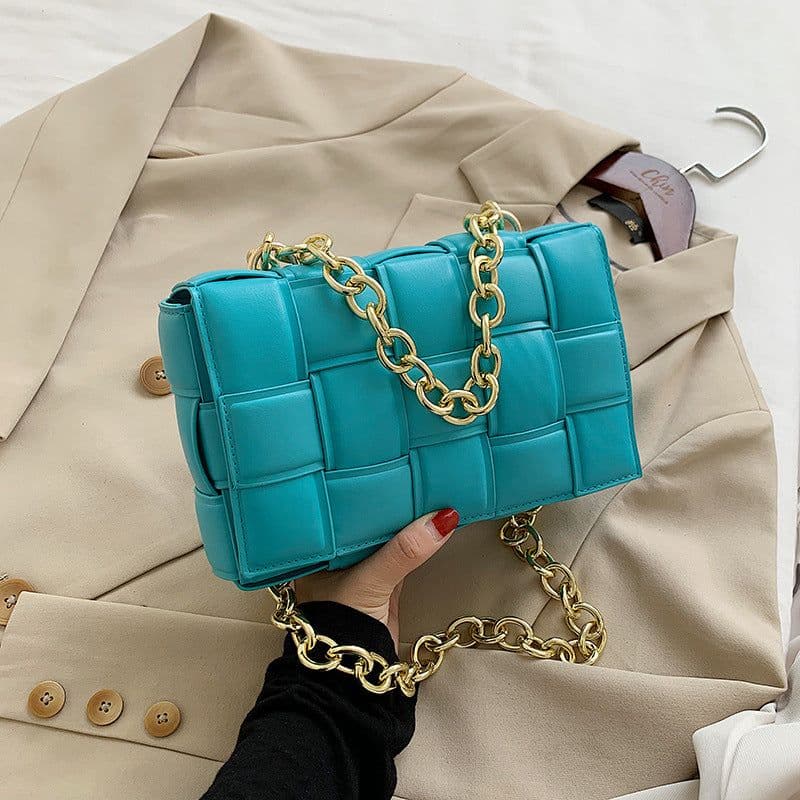 image-Net red texture woven chain pillow bag female 2020 popular new trendy fashion all-match single shoulder messenger bag