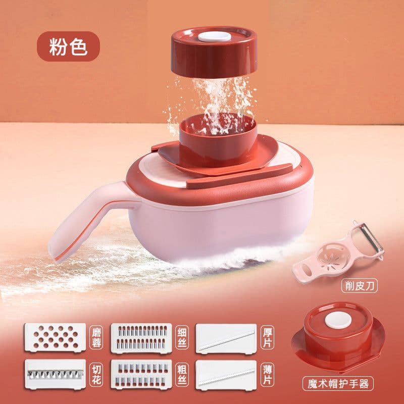 image-The new multifunctional vegetable cutter manual shredder slicer household kitchen washing and cutting integrated drain basket vegetable cutter