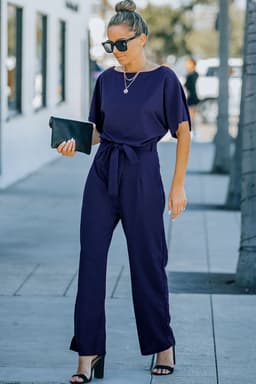 image-Black Belted Wide Leg Jumpsuit