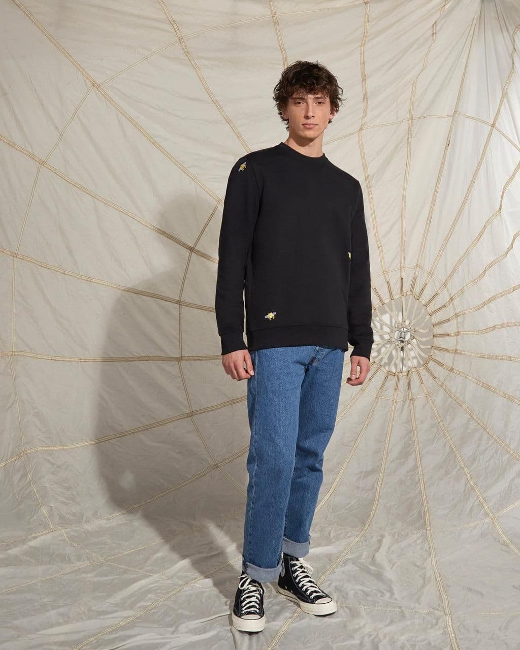 image-Bee Embroidered Sweatshirt Black