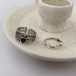 image-s925 silver heart-shaped ring three-layer hollow retro Thai silver ins net red wild open index finger ring ring