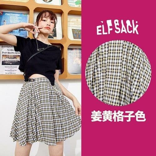 image-Plaid British High Waist Chic Belted Casual Women Mini Skirts,Spring