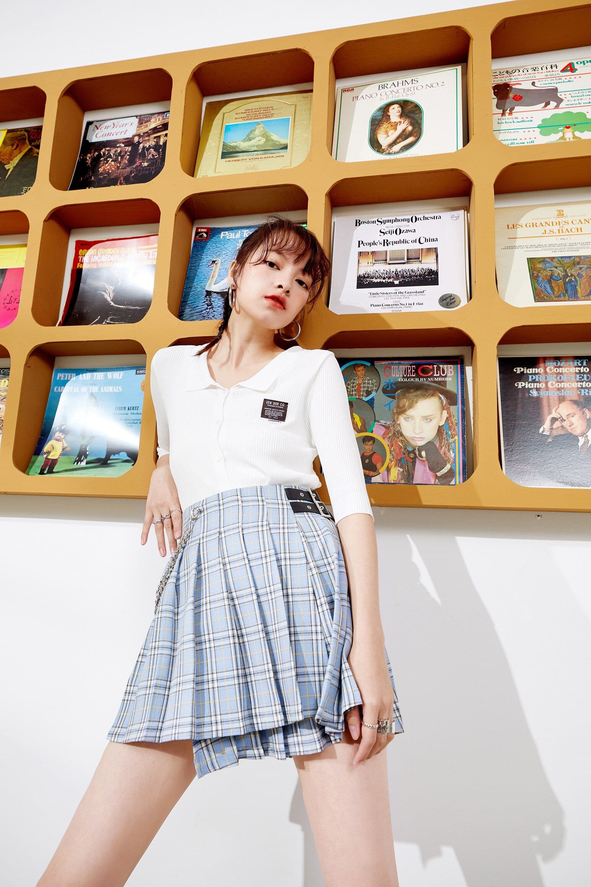 image-Plaid British High Waist Chic Belted Casual Women Mini Skirts,Spring