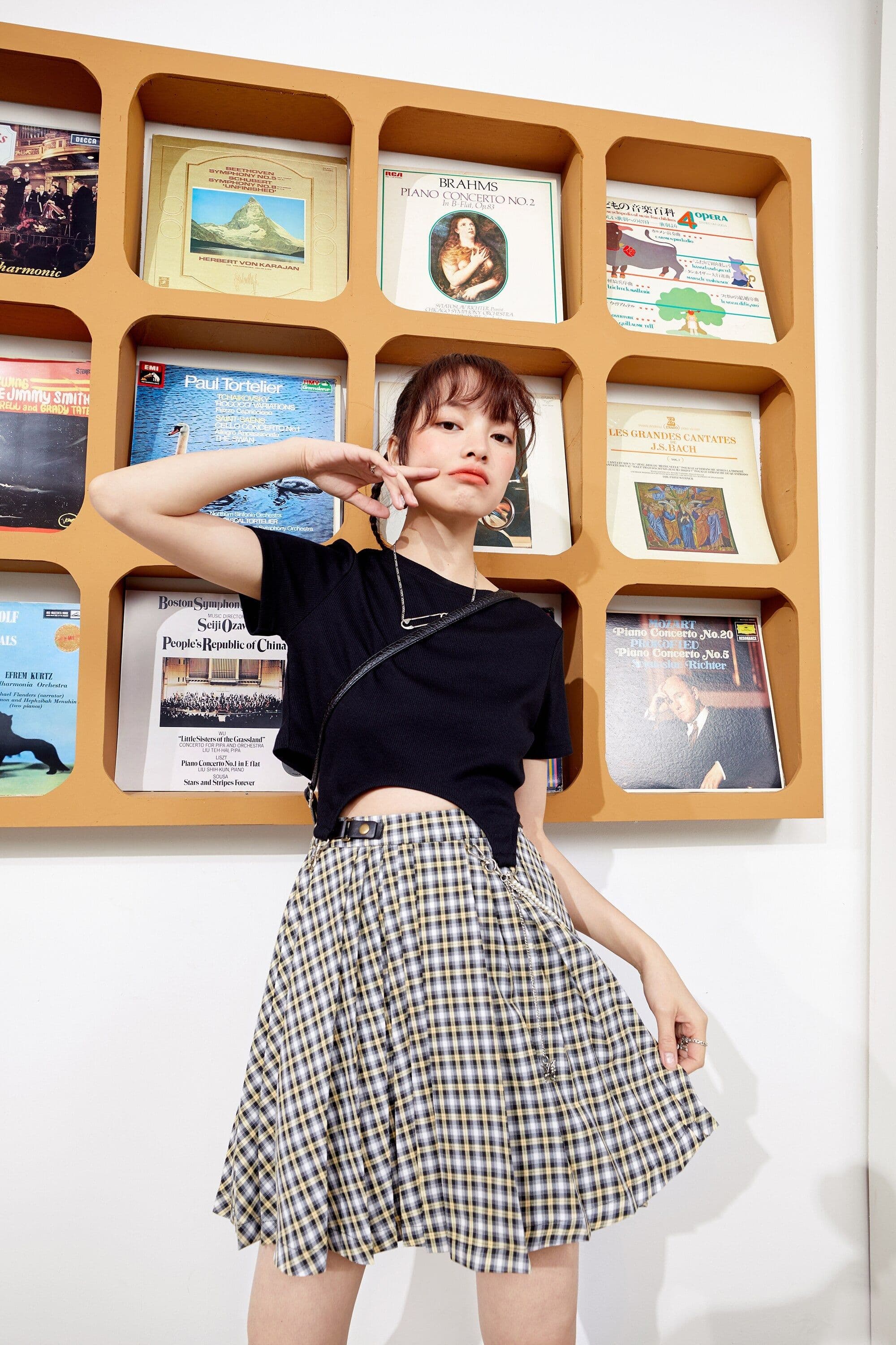 image-Plaid British High Waist Chic Belted Casual Women Mini Skirts,Spring