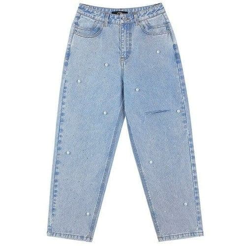 image-Solid High Waist Washed Casual Denim Jeans Woman,Spring ELF Pure