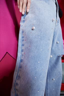 image-Solid High Waist Washed Casual Denim Jeans Woman,Spring ELF Pure