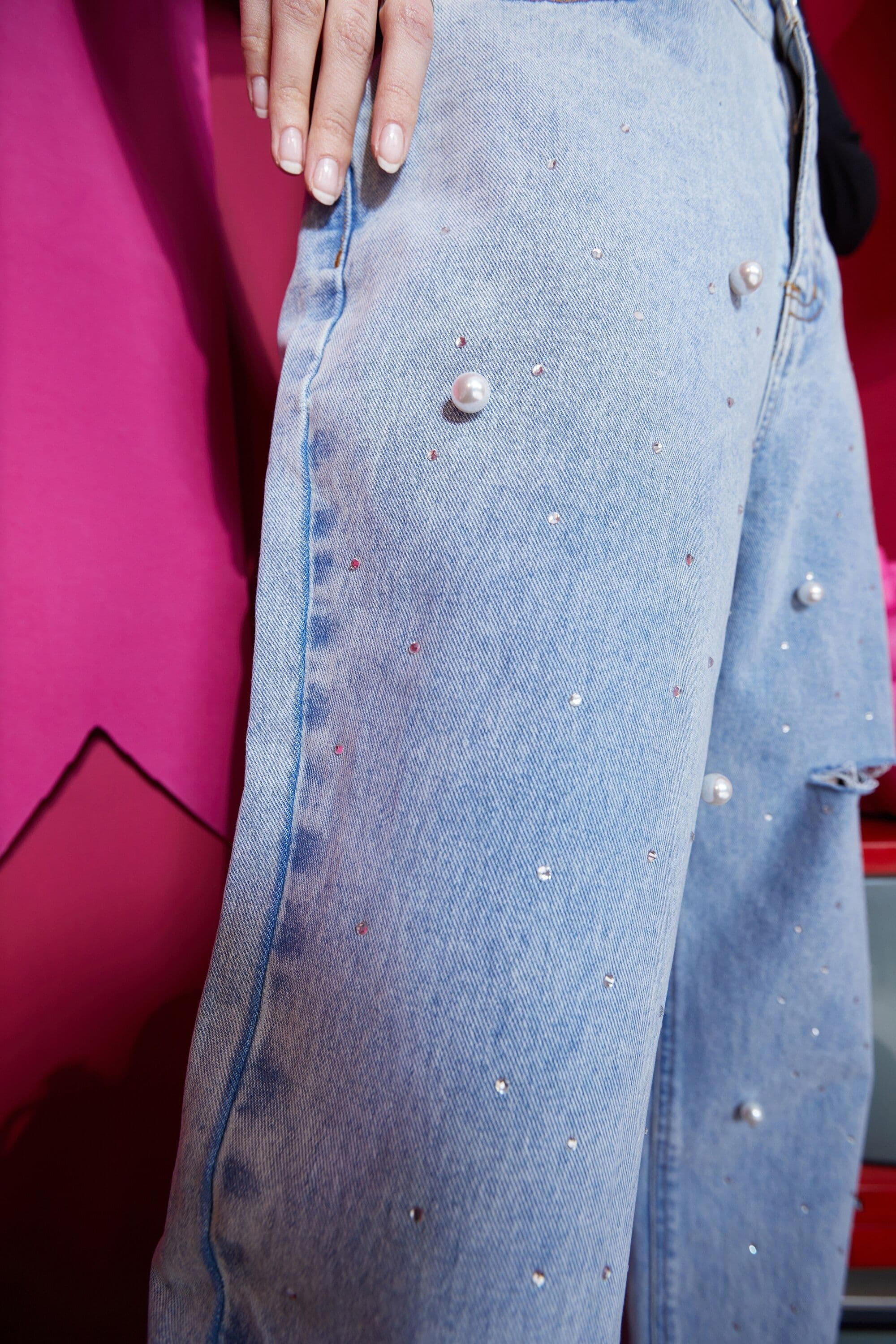 image-Solid High Waist Washed Casual Denim Jeans Woman,Spring ELF Pure