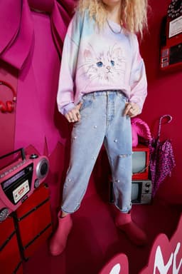 image-Solid High Waist Washed Casual Denim Jeans Woman,Spring ELF Pure