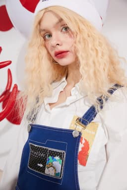 image-Cartoon Applique Casual Women Overall Denim Jeans,Winter High Waist