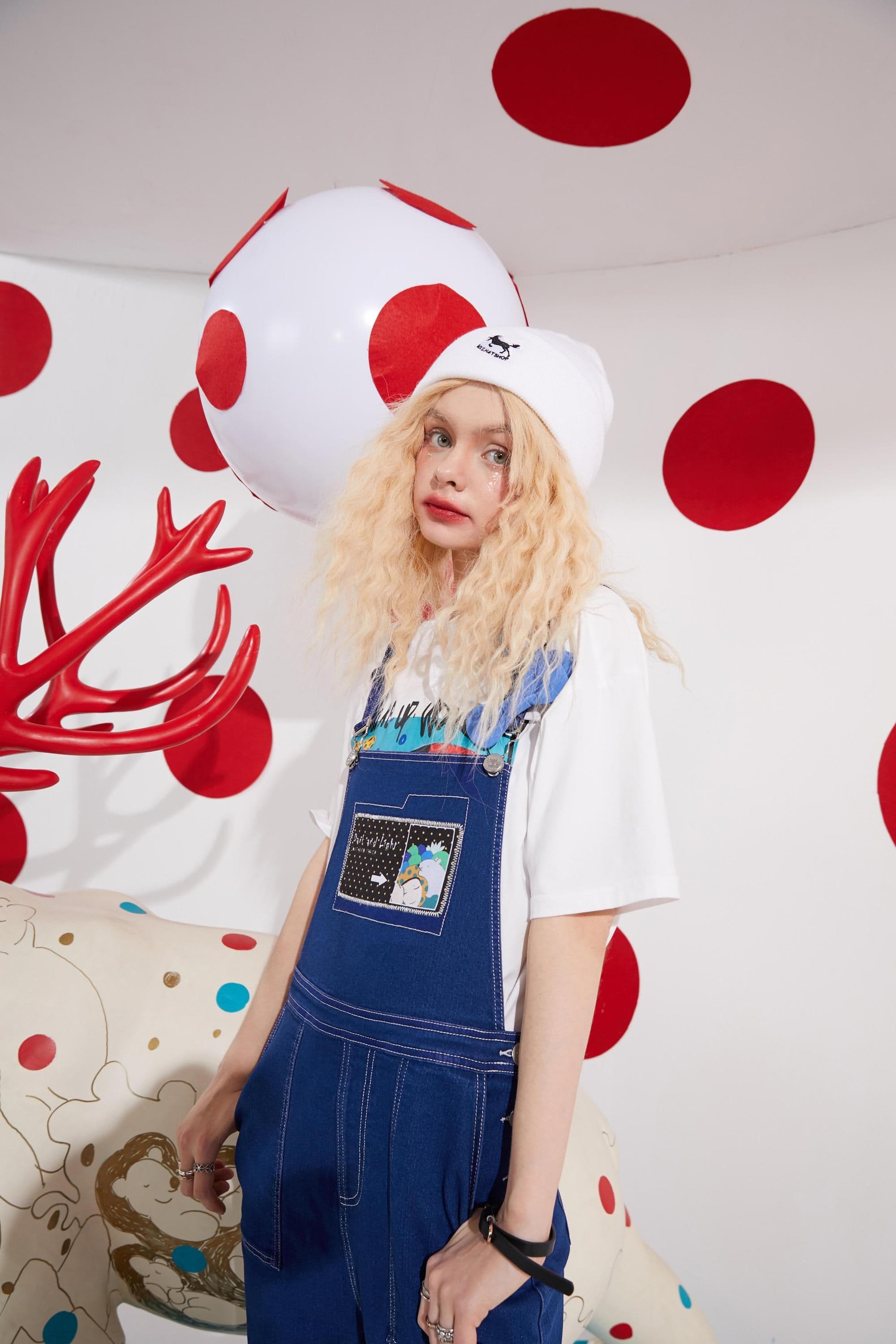 image-Cartoon Applique Casual Women Overall Denim Jeans,Winter High Waist