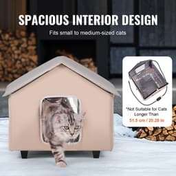 image-VEVOR Elevated Heated Cat House, Outdoor Kitty Shelter with Timer, 600D Oxford Cloth Foldable Cat Shelter with Heated Pad for Winter to Stay Warm and Cozy, Brown (Middle)
