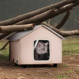 image-VEVOR Elevated Heated Cat House, Outdoor Kitty Shelter with Timer, 600D Oxford Cloth Foldable Cat Shelter with Heated Pad for Winter to Stay Warm and Cozy, Brown (Middle)