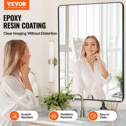 image-VEVOR Wall Mounted Makeup Mirror, 0.15" Thick, 36" x 48" Mirror with Aluminium Alloy Frame & Explosion-Proof Film, Scratch-Resistant Mirror with Z-Shaped Bracket, Fit for Bathroom/Bedroom/Living Room