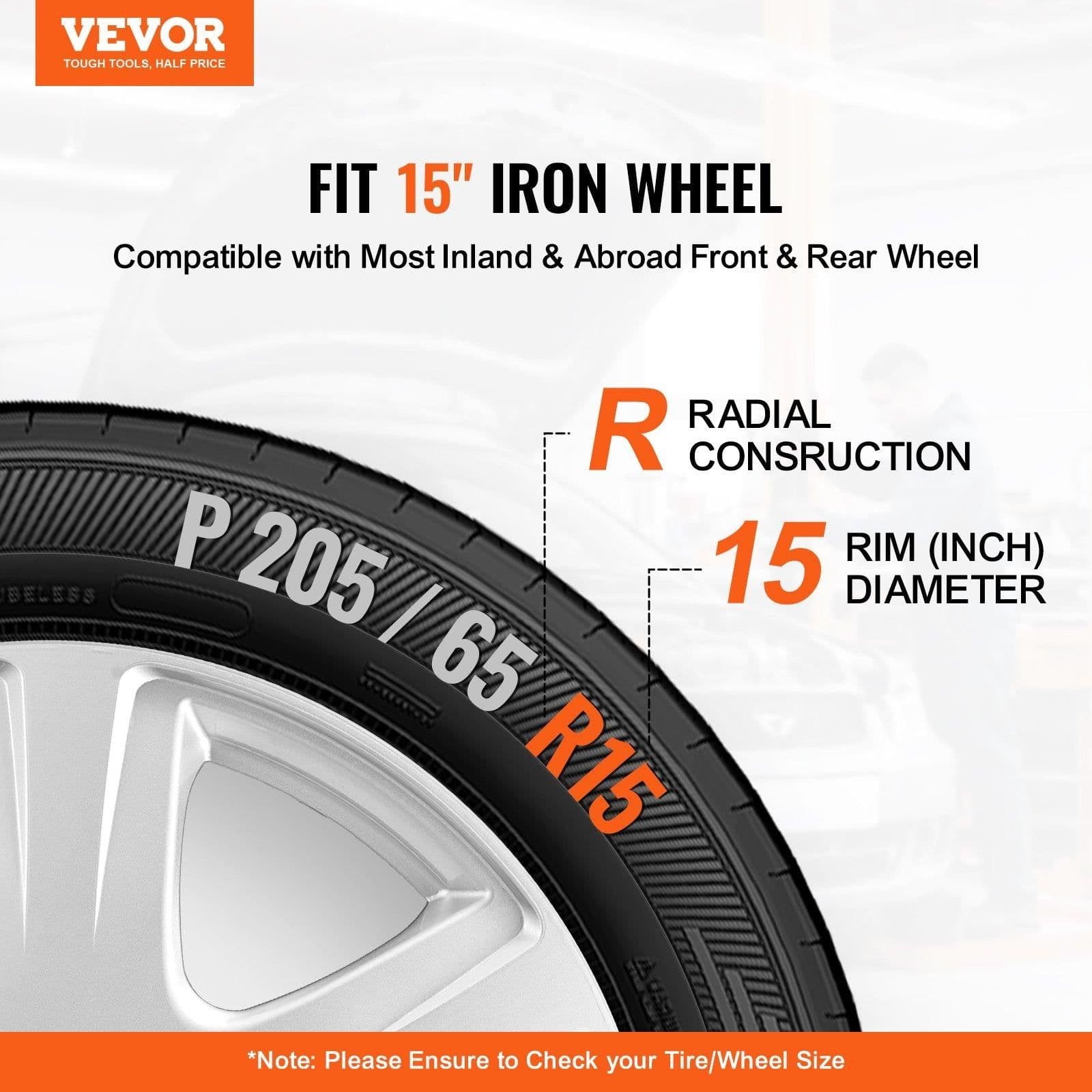 image-VEVOR Wheel Rim Cover Hubcaps, 15 in Diameter, Sturdy & Durable Scratch-Resistant Hubcap with Snap & Valve Nozzle Hole, ABS & PC Hubcap with High Rigidity & Less Wind Drag, Fits for All Weather Use
