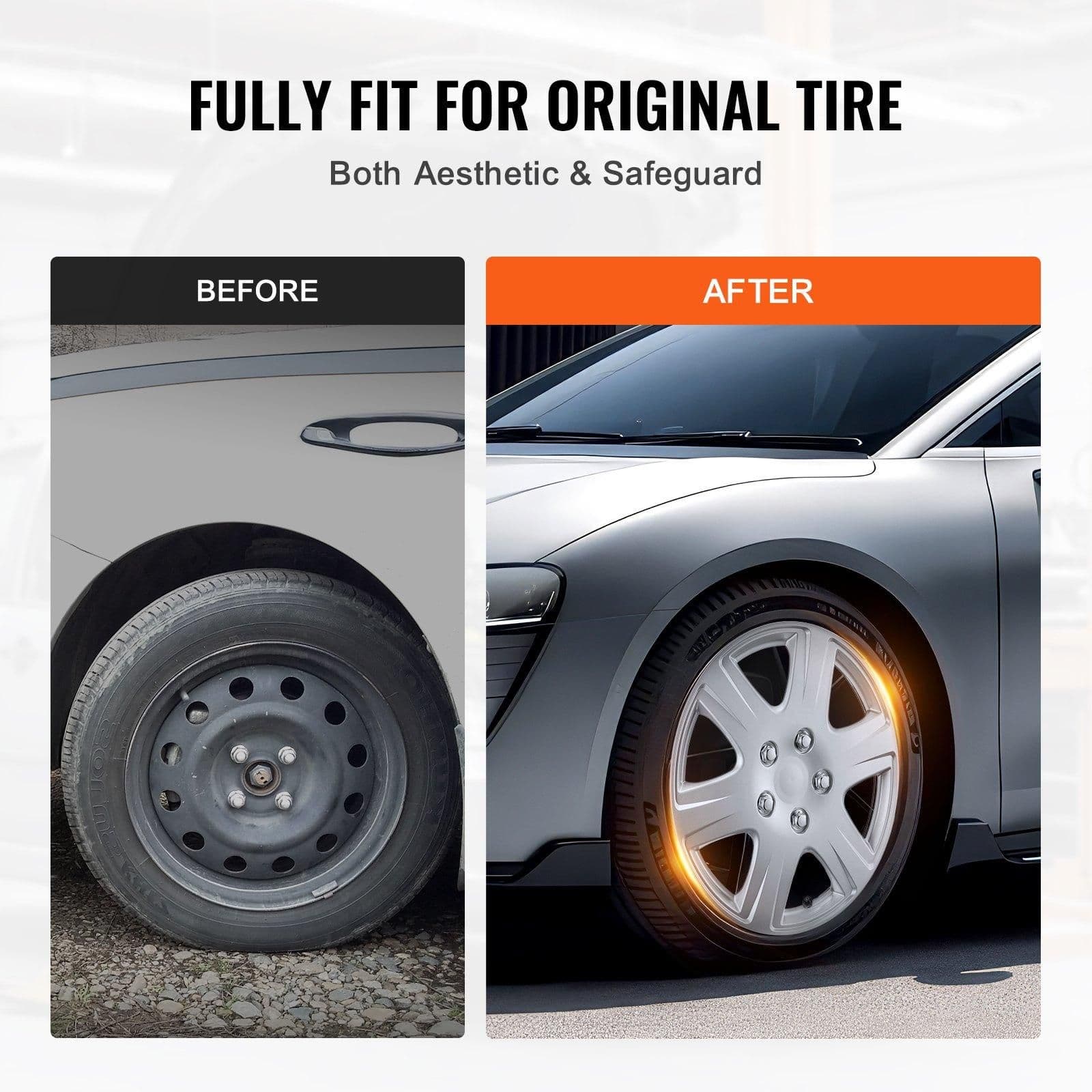 image-VEVOR Wheel Rim Cover Hubcaps, 15 in Diameter, Sturdy & Durable Scratch-Resistant Hubcap with Snap & Valve Nozzle Hole, ABS & PC Hubcap with High Rigidity & Less Wind Drag, Fits for All Weather Use