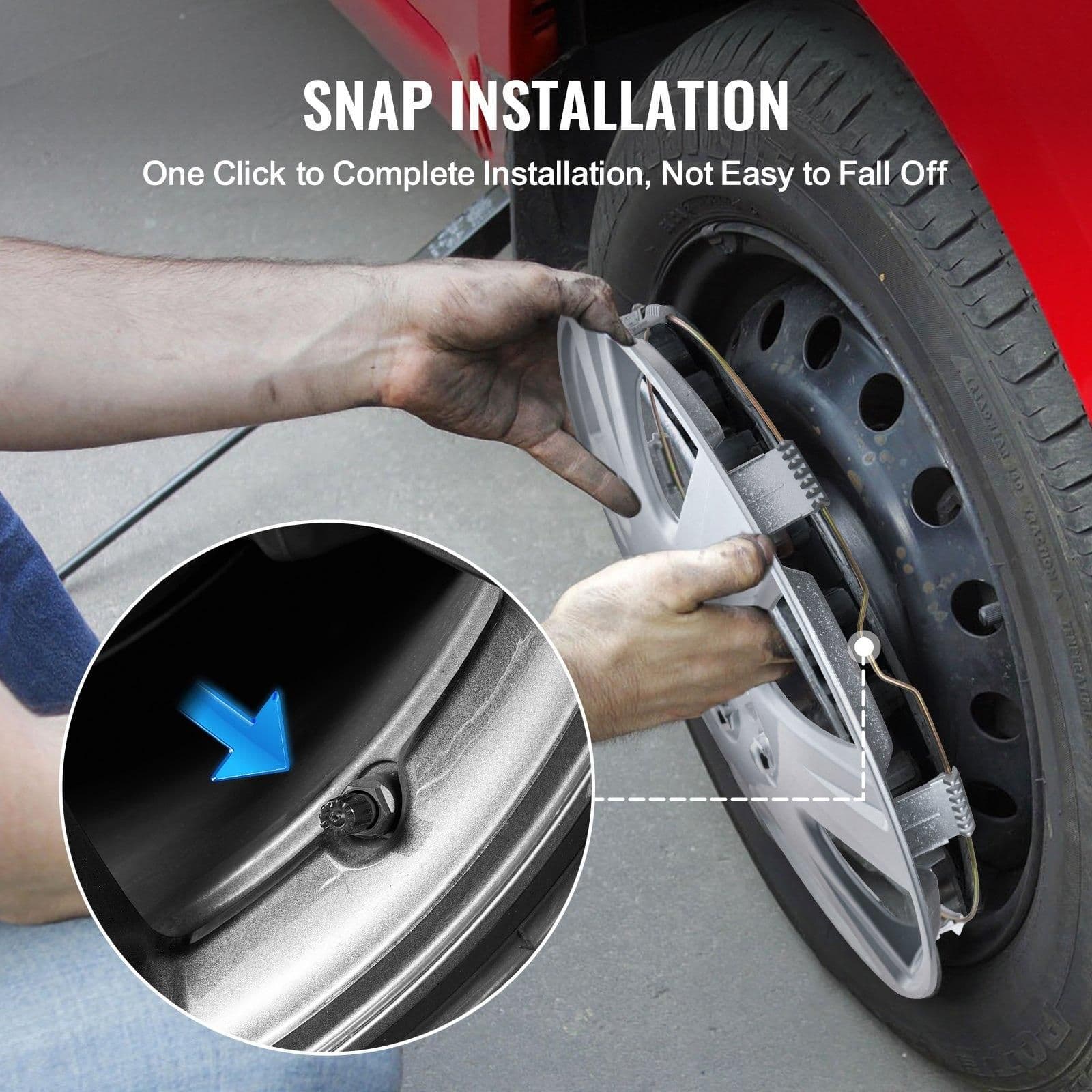 image-VEVOR Wheel Rim Cover Hubcaps, 15 in Diameter, Sturdy & Durable Scratch-Resistant Hubcap with Snap & Valve Nozzle Hole, ABS & PC Hubcap with High Rigidity & Less Wind Drag, Fits for All Weather Use
