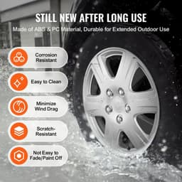 image-VEVOR Wheel Rim Cover Hubcaps, 15 in Diameter, Sturdy & Durable Scratch-Resistant Hubcap with Snap & Valve Nozzle Hole, ABS & PC Hubcap with High Rigidity & Less Wind Drag, Fits for All Weather Use