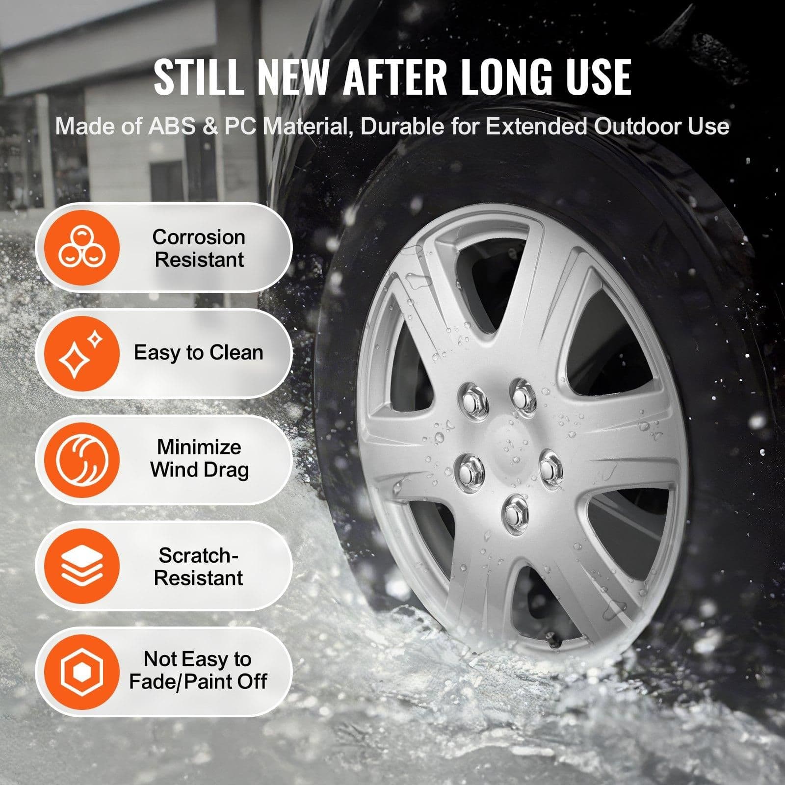 image-VEVOR Wheel Rim Cover Hubcaps, 15 in Diameter, Sturdy & Durable Scratch-Resistant Hubcap with Snap & Valve Nozzle Hole, ABS & PC Hubcap with High Rigidity & Less Wind Drag, Fits for All Weather Use