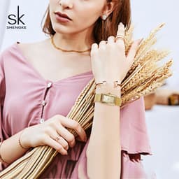 image-Shengke's new three-color female growth square simple fashion stainless steel mesh strap watch supports one drop shipping 0119