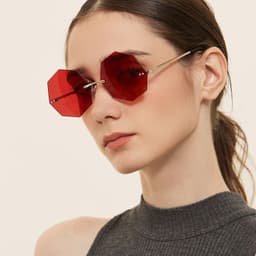 image-K005 polygon frameless sunglasses women retro metal sunglasses 8 sides new glasses