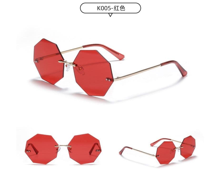 image-K005 polygon frameless sunglasses women retro metal sunglasses 8 sides new glasses