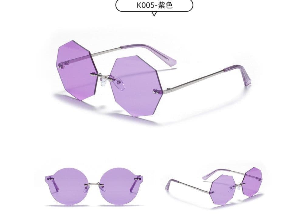 image-K005 polygon frameless sunglasses women retro metal sunglasses 8 sides new glasses