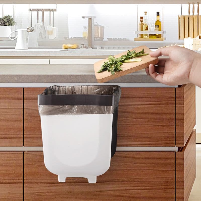 image-Multifunctional folding trash can Wall-mounted car suspension cabinet retractable trash can Kitchen folding trash can