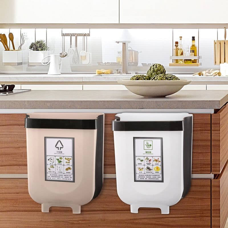 image-Multifunctional folding trash can Wall-mounted car suspension cabinet retractable trash can Kitchen folding trash can