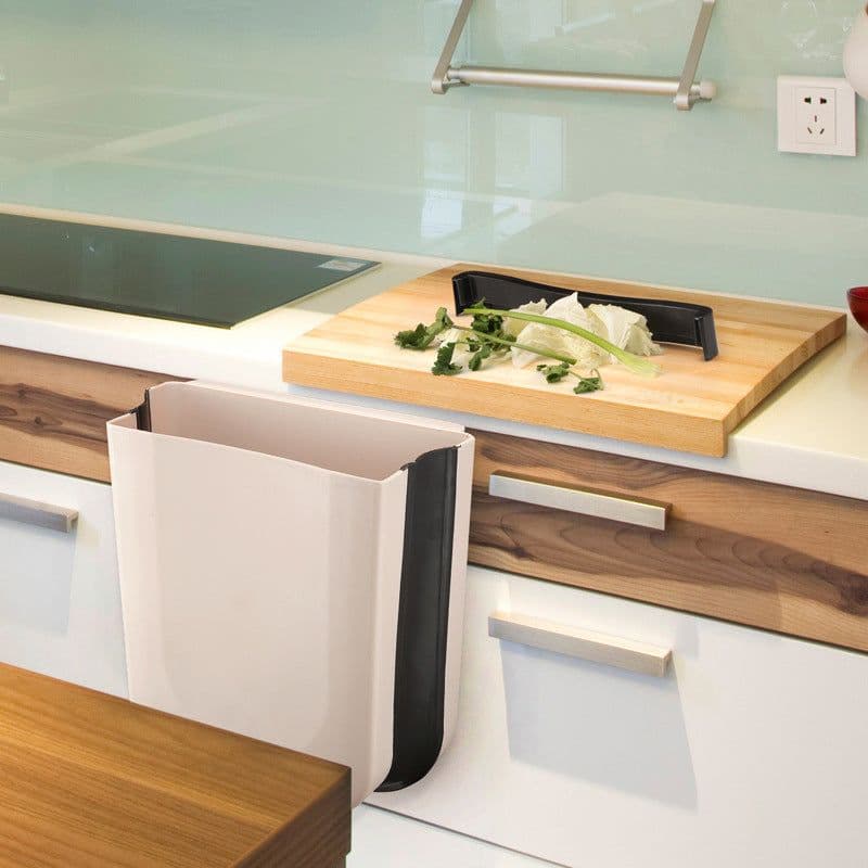 image-Multifunctional folding trash can Wall-mounted car suspension cabinet retractable trash can Kitchen folding trash can