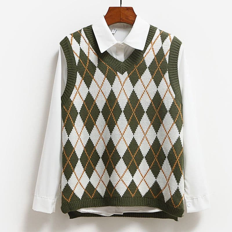 image-2020 autumn cross-border European and American new sexy women's pink plaid knit sweater with sleeveless vest top