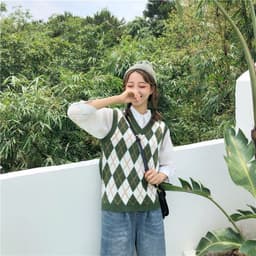image-2020 autumn cross-border European and American new sexy women's pink plaid knit sweater with sleeveless vest top