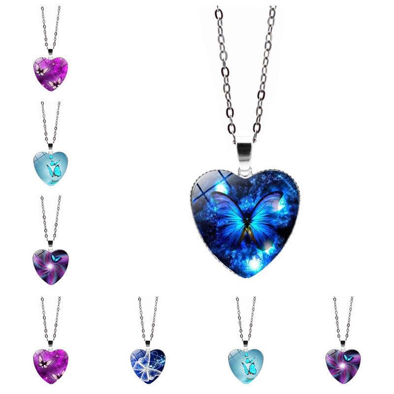image-New cross-border accessories Beautiful and mysterious butterfly time gemstone necklace European and American love pendant necklace