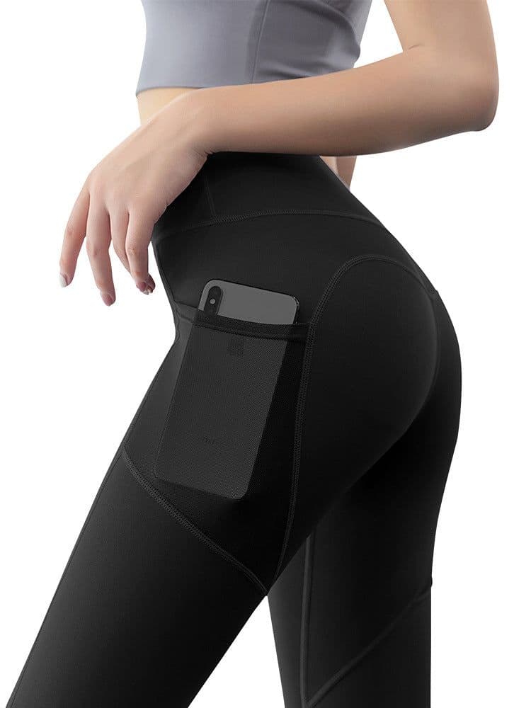 image-Yoga pants women's tight-fitting hip leggings quick-drying high-waist stretch mesh side pockets running sports fitness pants