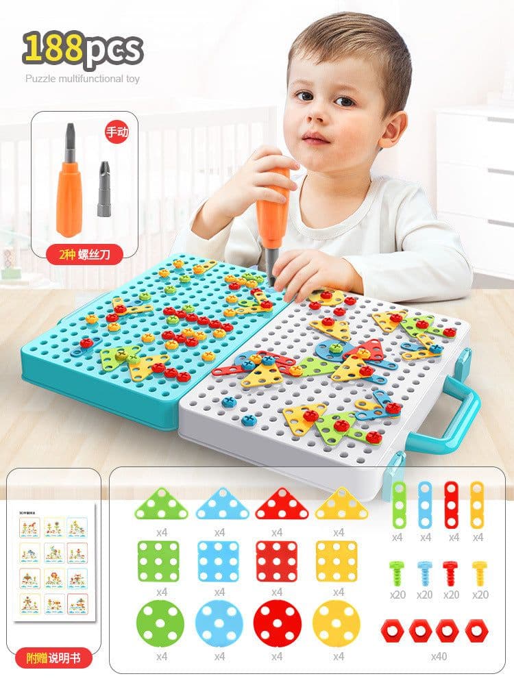 image-Children's screw-screw toy electric drill toolbox hands-on disassembly and assembly educational toys boy building block puzzle cross-border