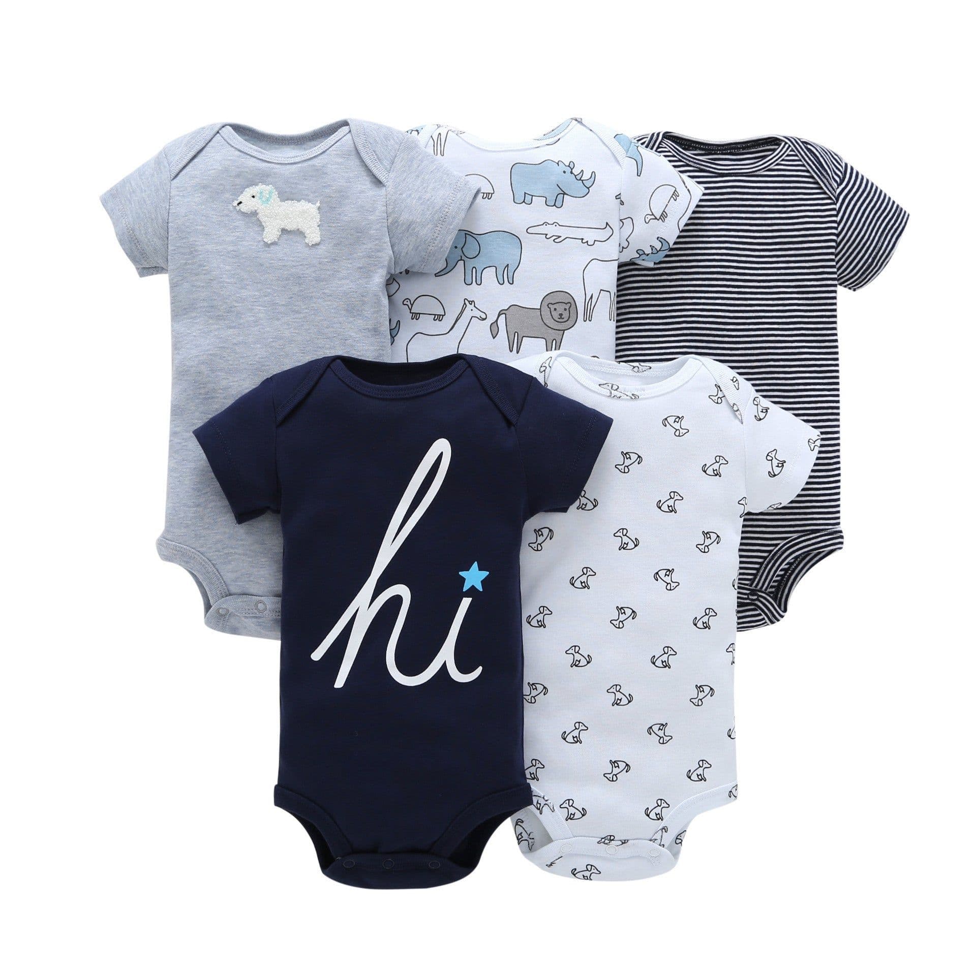 image-A generation of summer baby boy cotton short-sleeved mixed color haze triangle romper 5 five-piece suit T0031