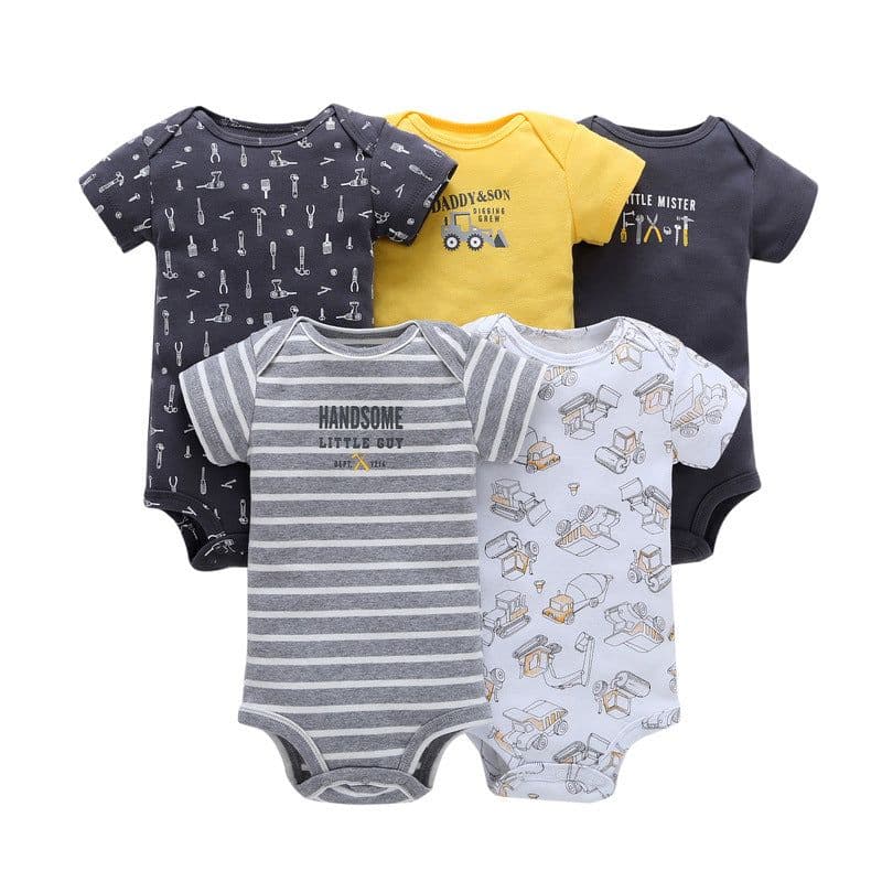 image-A generation of summer baby boy cotton short-sleeved mixed color haze triangle romper 5 five-piece suit T0031