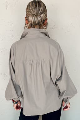 image-High Solid Color Balloon Sleeve Side Slits Loose Fit Shirt
