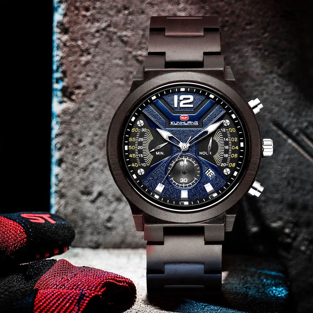 image-Overseas exclusively for Kunhuang new men's watch multi-function chronograph fashion sports quartz wood watch woodwatch