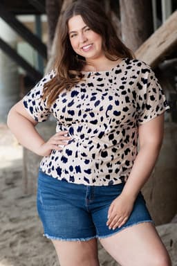 image-Plus Size Khaki Leopard Print Top - Twist Open Back