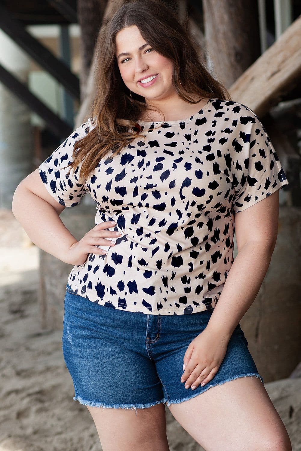 image-Plus Size Khaki Leopard Print Top - Twist Open Back