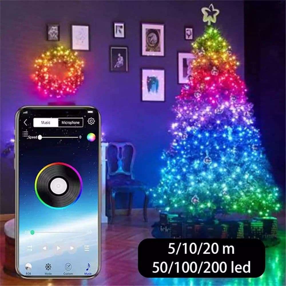 image-LED copper wire string light bluetooth music RGB light string APP control USB plug-in string lights indoor and outdoor curtain decoration lights