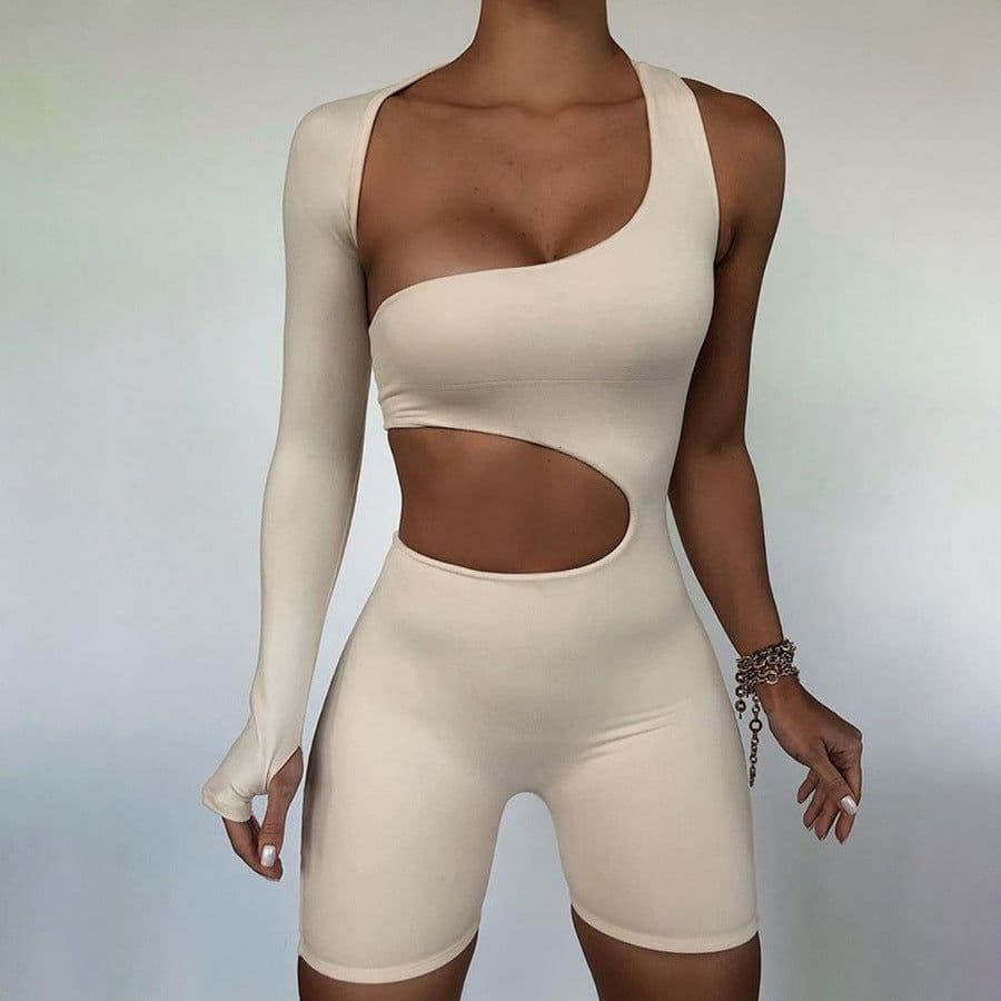 image-2021 European and American cross-border foreign trade women's clothing eBay Europe summer new style long-sleeved sexy hollow sports jumpsuit