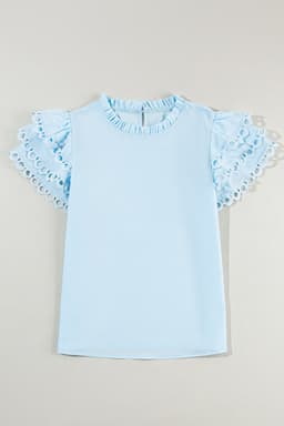 image-Beau Blue Layered Ric Rac Cap Sleeve Blouse
