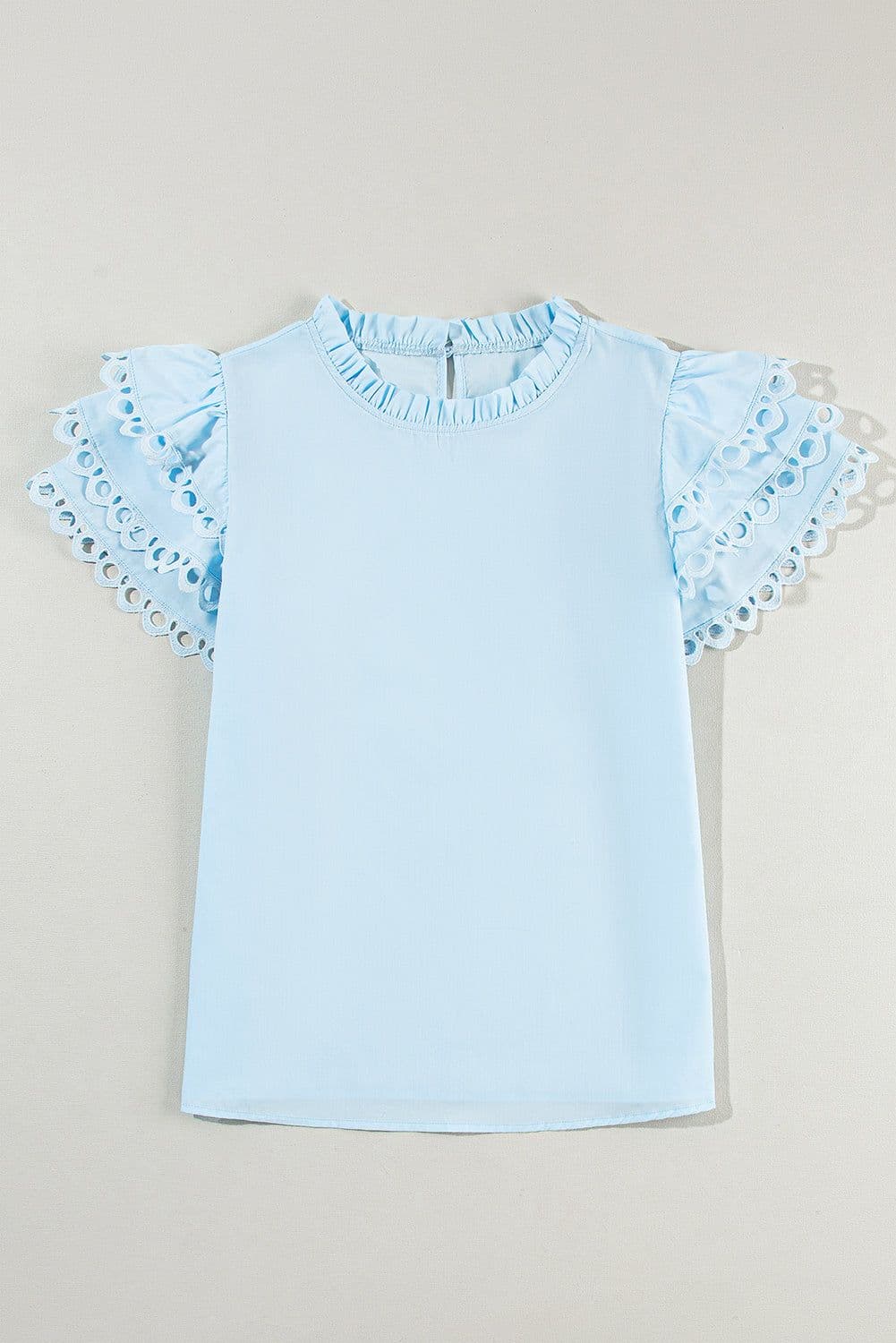 image-Beau Blue Layered Ric Rac Cap Sleeve Blouse