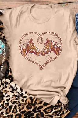 image-Khaki Rodeo Horse Graphic Western Cowgirl Fashion T Shirt