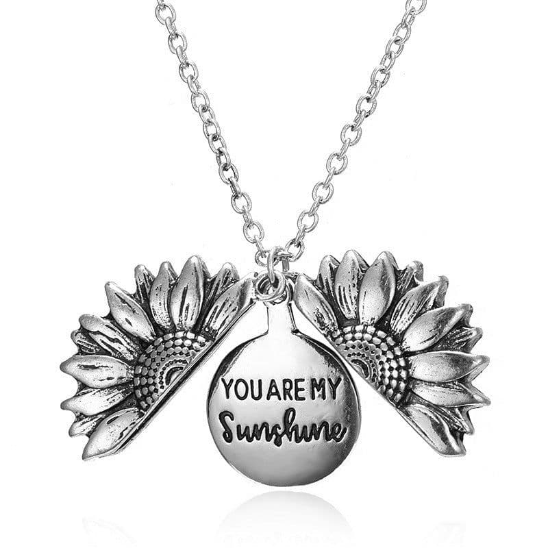 image-Hipster can open sunflower necklace men's and women's sweater chain double-layer lettering accessories Korean personality hip-hop pendant