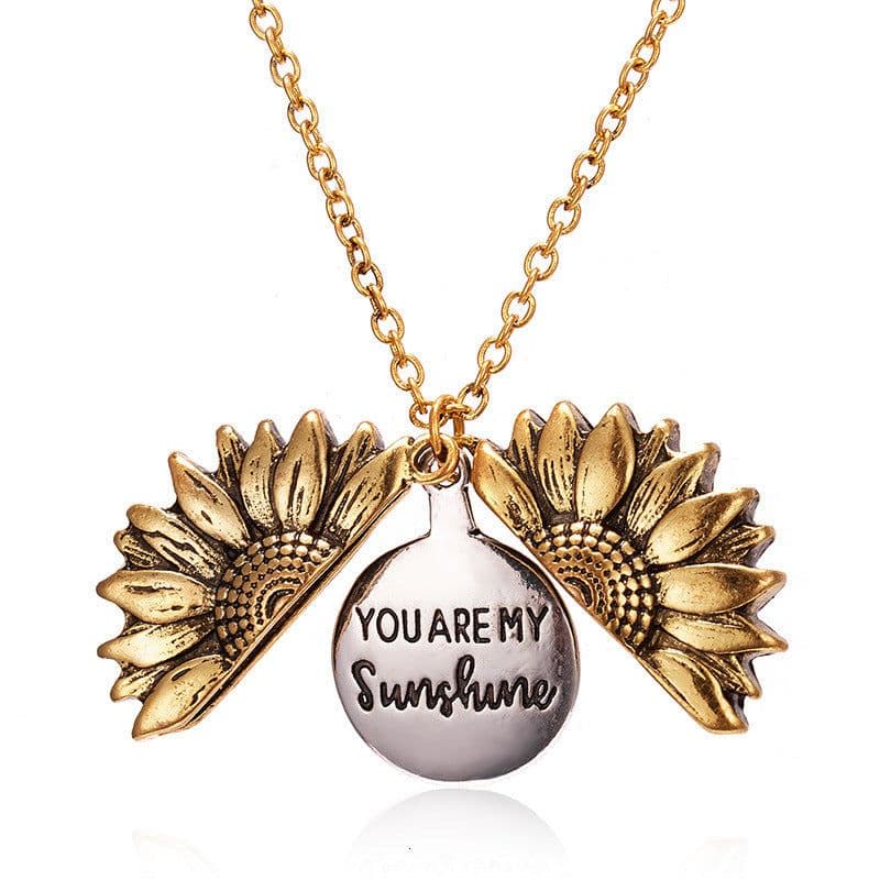 image-Hipster can open sunflower necklace men's and women's sweater chain double-layer lettering accessories Korean personality hip-hop pendant