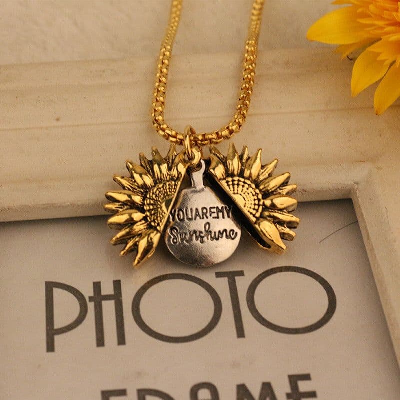 image-Hipster can open sunflower necklace men's and women's sweater chain double-layer lettering accessories Korean personality hip-hop pendant