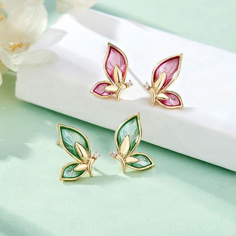 image-925 silver needle mandarin duck butterfly shadow earrings female super fairy sen simple earrings girl heart temperament net red earrings earrings