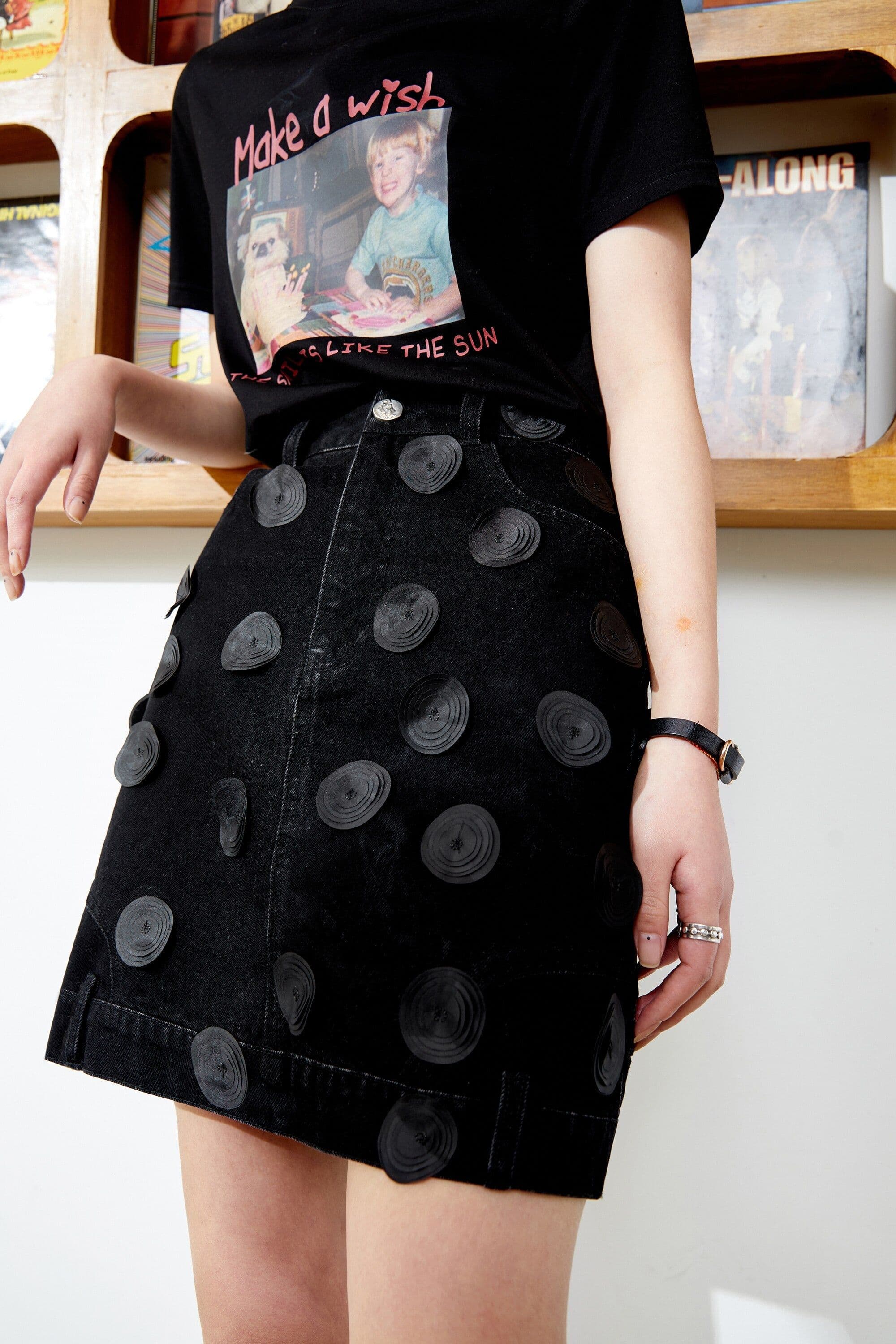 image-Solid Pure High Waist Applique Casual Women Mini Skirts,Spring Vintage